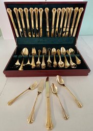 FB Rogers Gold Plated Flatware Set Service For 16 American Chippendale 84 Pieces With Storage Chest