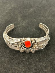 Sterling And Coral Cuff Signed