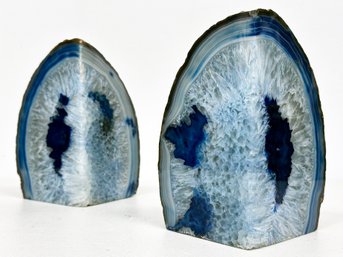 A Pair Of Geode Bookends Or Corner Ornaments - Gorgeous Hues Of Blue!