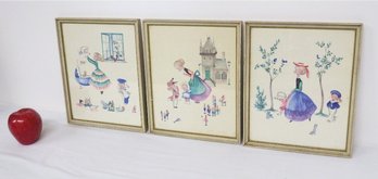 Trio Of Donald Art Co. Mid-Century Lithograph's Of A Nanny With Toddler