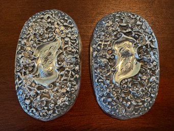 Incredibly Detailed Pair Of Sterling Silver Brush Tops - Believed To Have Belonged To Mrs. F.G. DuPont