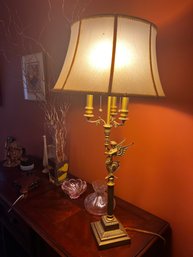 Greek Revival Siren Motif Bistro Lamp With Pleated Bell Shade
