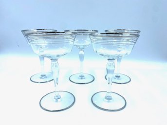 Vintage Paneled & Platinum Banded Champagne/tall Sherbet By West Virginia Glass