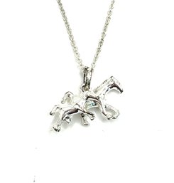 Vintage Sterling Silver Chain With Silver Plated Mom And Baby Horse Pendant