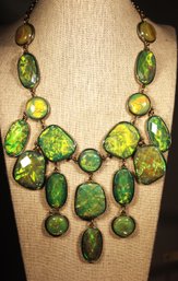 Contemporary Opal Colored Plastic Gold Tone Bib Necklace