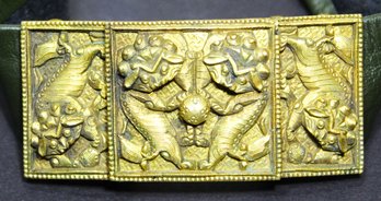 Antique Qing Dynasty Signed Chinese Gilt Bronze Foo Dog Belt Buckle