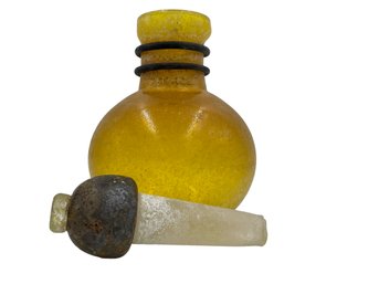 Scavo Finished Handblown & Sculpted Yellow Glass Bottle With Stopper (d) Crafted By A Local Guilford Artist