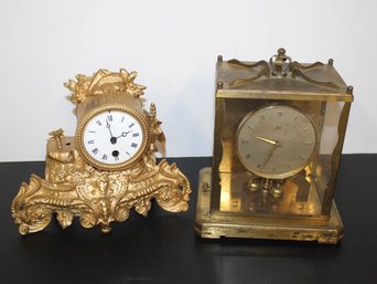 Schatz & Sohne And A French Gilt Metal Vintage Mantle Clock Pairing