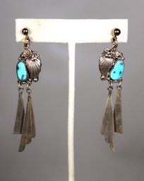 Fine Southwestern Native American Turquoise Feather Earrings