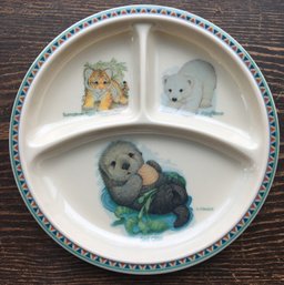 Selandia 8,1/2' Melamine Type Plastic Child's Sectional Plate W/ Sumatran Tiger, Polar Bear & Sea Otter