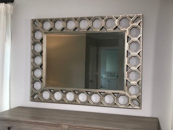 Gorgeous High End Decorator Silver Gilt Mirror With Hexagonal Details With Beveled Glass - AMAZING Piece !