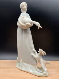 Lladro NAO -girl With Goose And Dog. Matte Finish 10.5' Tall