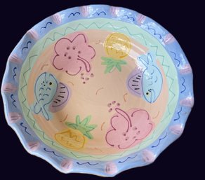 Large Signed Susan Painter Glazed Pottery 13' Bowl