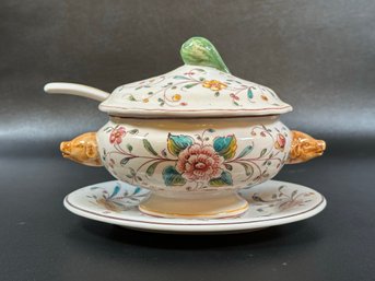 A Small Hand-Painted Sauce Tureen In Glazed Ceramic, Made In Portugal