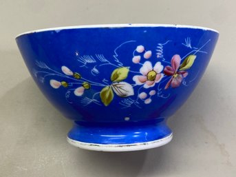 Russian Porcelain Blue Footed Bowl With Hand Painted Flowers 6.5x3.5