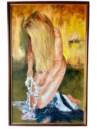 Oil On Canvas Of Naked Lady With A Flowers Necklace , Signed 'cole'.