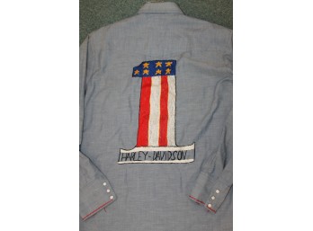 Very Cool Vintage Hand Embroidered Harley Davidson Motorcycle Shirt With Pearl Buttons - Nice Condition