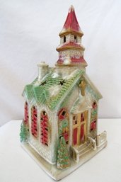 A Glazed Ceramic Church Tea Light Candle Holder