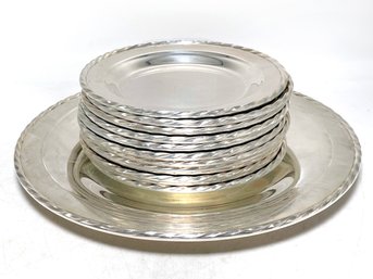 A Set Of 12 Vintage Sterling Silver Appetizer Or Dessert Plates And A 10' Salver By Towle