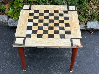 Chess Table With Wood Frame & Carved Stone