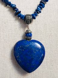 LARGE GORGEOUS VINTAGE JAY KING STERLING SILVER LAPIS LAZULI HEART NECKLACE