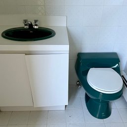 A Vintage 80s Kohler San Raphael Toilet And Sink Combo - Green/ Teal - Pool Bathroom