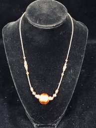 Orange Patterned Beaded Chain Necklace 352