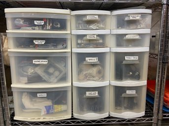 3 Four Drawer Storage Bins Filled With...