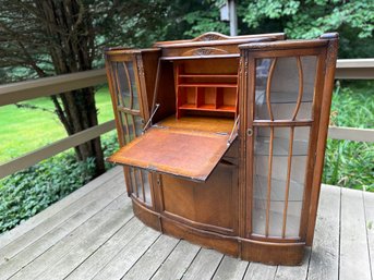 Antique Art Deco Desk With Glass Curio Cabinets