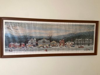 Signed Sincerely Norman Rockwell 'home For Christmas' Print Of Main St. Stockbridge, MA 31x11.5 Framed Glass