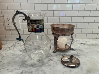 Vintage Sheridan Silver Co Silverplate & Glass Coffee Carafe & Warmer #109
