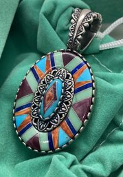 SUPERB Sterling Silver Multi-stone Statement Pendant By Renowned Navajo Jeweler CAROLYN POLLACK