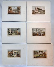 Set 6 Antique Lithograph Illustrations From New York Valentine's Manual, 1864, Matted