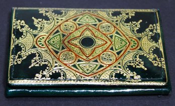 Very Fine Gilt Tooled Italian Leather Change Purse Wallet In Green