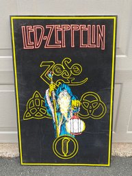 Vintage Led Zeppelin ZOSO Black Light Fuzzy Poster Dry Mounted. Measures 21 3/4' X 33 11/16'.
