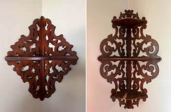 Two Antique Gingerbread Carved Corner Shelves