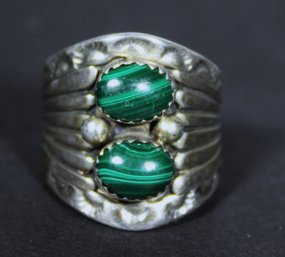 Fine Sterling Silver Southwestern Malachite Double Stone Ring Size 6