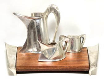 A Stunning Modern Four Piece Michael And Maureen Banner Sterling Silver And Rosewood Tea Service