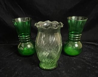 Green Glass Vases - Anchor Hocking