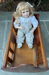 VTG Hand Crafted Wood Doll Cradle &  Heritage Collection Doll  1990 Jennifer  ( READ Description)