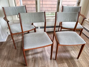 4 Mid Century Teak Dining Room Chairs, 2 With Armrests