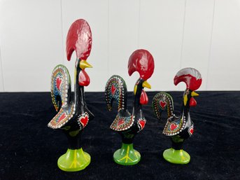 Painted Metal Rooster Figurines