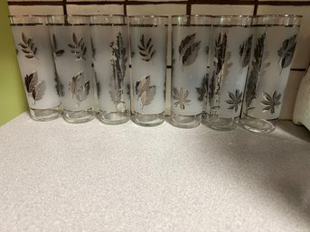 11 Mid Century Tall Frosted Silver Leaf Lemonade Glasses