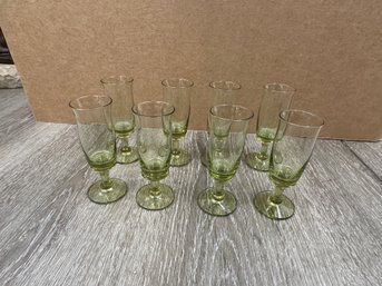 Set Of 8 Green Cordial Glasses