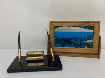 Stephen L. Tyler Award Desk Pen & Calendar Set And Ocean Sand Desk Ornament