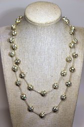 Vintage Silver Tone Single Strand Rhinestone Necklace 38' Long