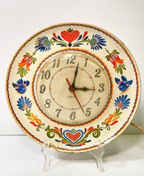 Vintage Spartus USA Metal Wall Clock Decorated With Blue Jays, Flowers And Hearts