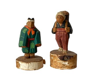 Vintage Folk Art - Tiny Hand Carved Figurines Of Wood