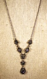 Fine Sterling Silver Marcasite And Genuine Amethyst Necklace