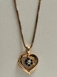ROSS SIMMONS 18K GOLD OVER STERLING SILVER SAPPHIRE AND DIAMOND HEART NECKLACE